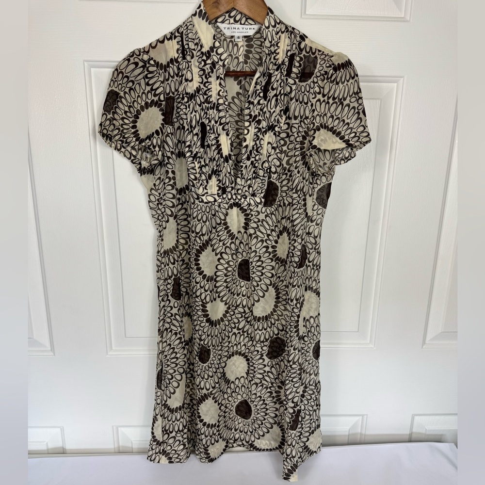 Trina Turk Colorful Bold Print Silk‎ Sheath Dress Size 6 Semi Sheer